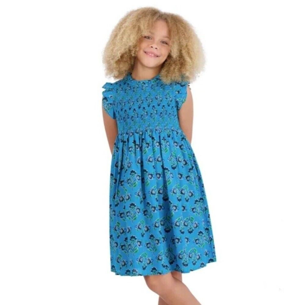 French Connection Youth Girl's Dress Dark Blue Floral Ruffle, Size S (7/8) - Picture 2 of 4